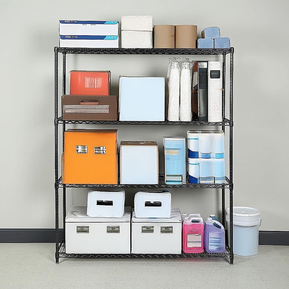 Modular Wire Storage 150x35cm Steel Shelving Black With Fixed Legs For Garage Warehouse Or Kitchen Organisation