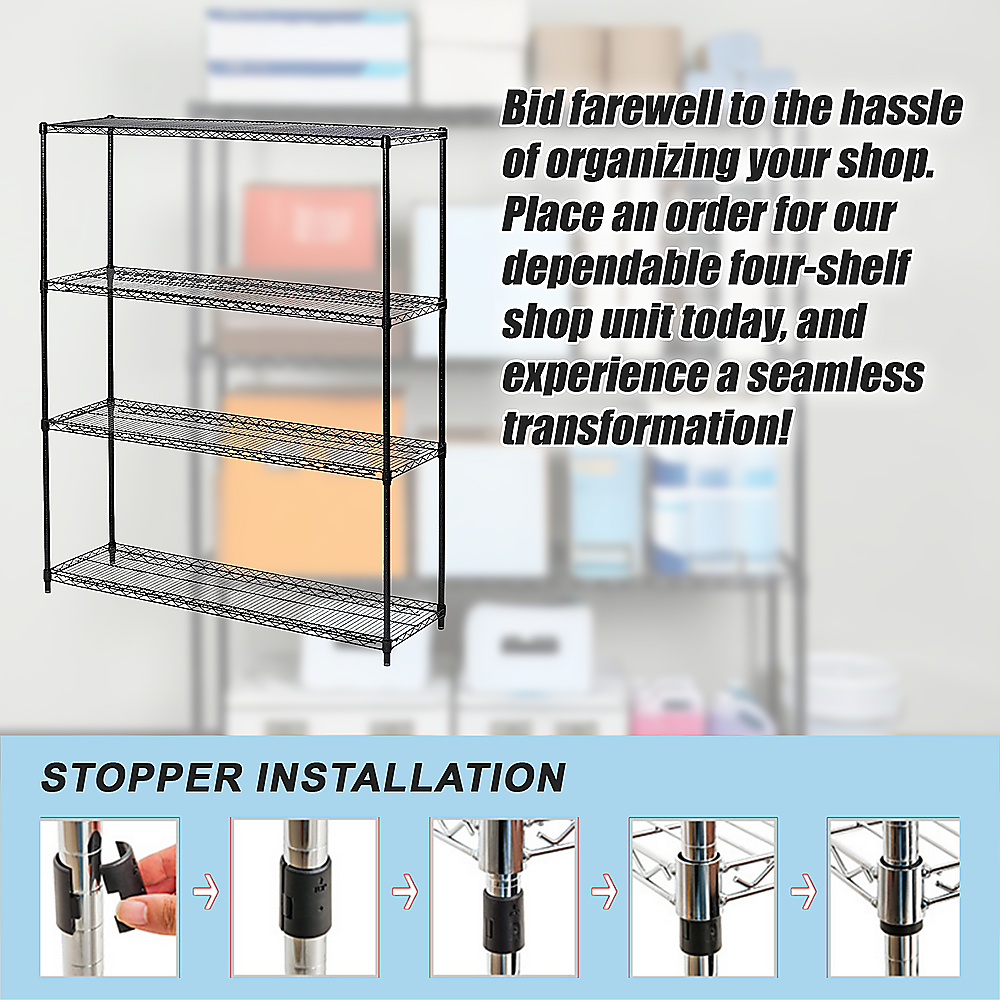 Modular Wire Storage 150x35cm Steel Shelving Black With Fixed Legs For Garage Warehouse Or Kitchen Organisation