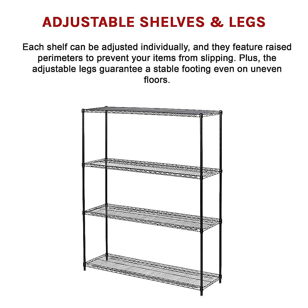 Modular Wire Storage 150x35cm Steel Shelving Black With Fixed Legs For Garage Warehouse Or Kitchen Organisation