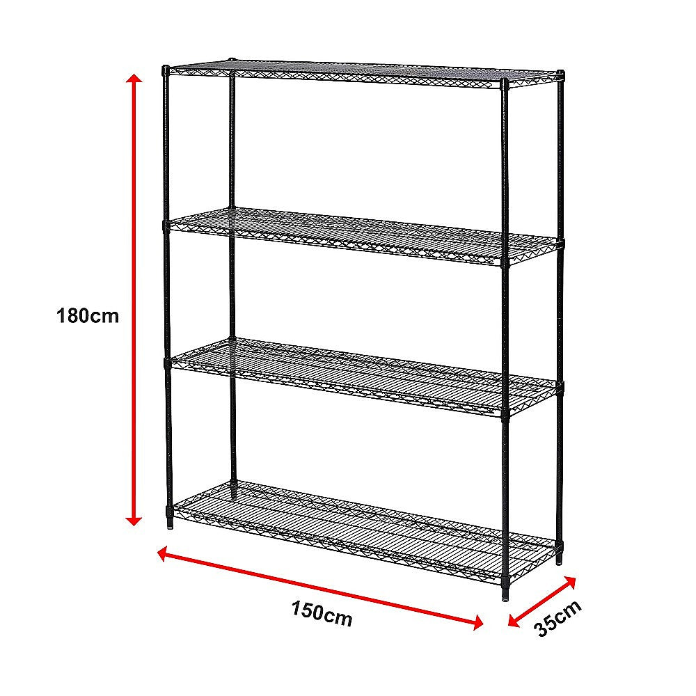 Modular Wire Storage 150x35cm Steel Shelving Black With Fixed Legs For Garage Warehouse Or Kitchen Organisation