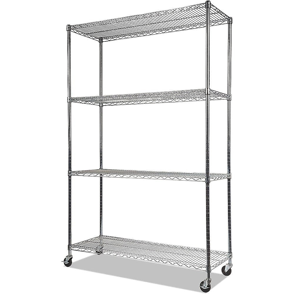 Modular Wire Storage 150x35cm Steel Shelving Chrome With Wheels For Garage Warehouse Or Kitchen Organisation
