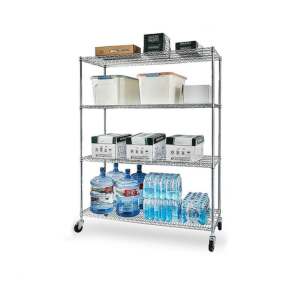 Modular Wire Storage 150x35cm Steel Shelving Chrome With Wheels For Garage Warehouse Or Kitchen Organisation