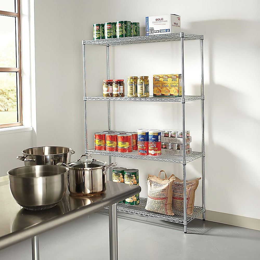 Modular Wire Storage 90x45cm Steel Shelving Chrome With Fixed Legs For Garage Warehouse Or Kitchen Organisation