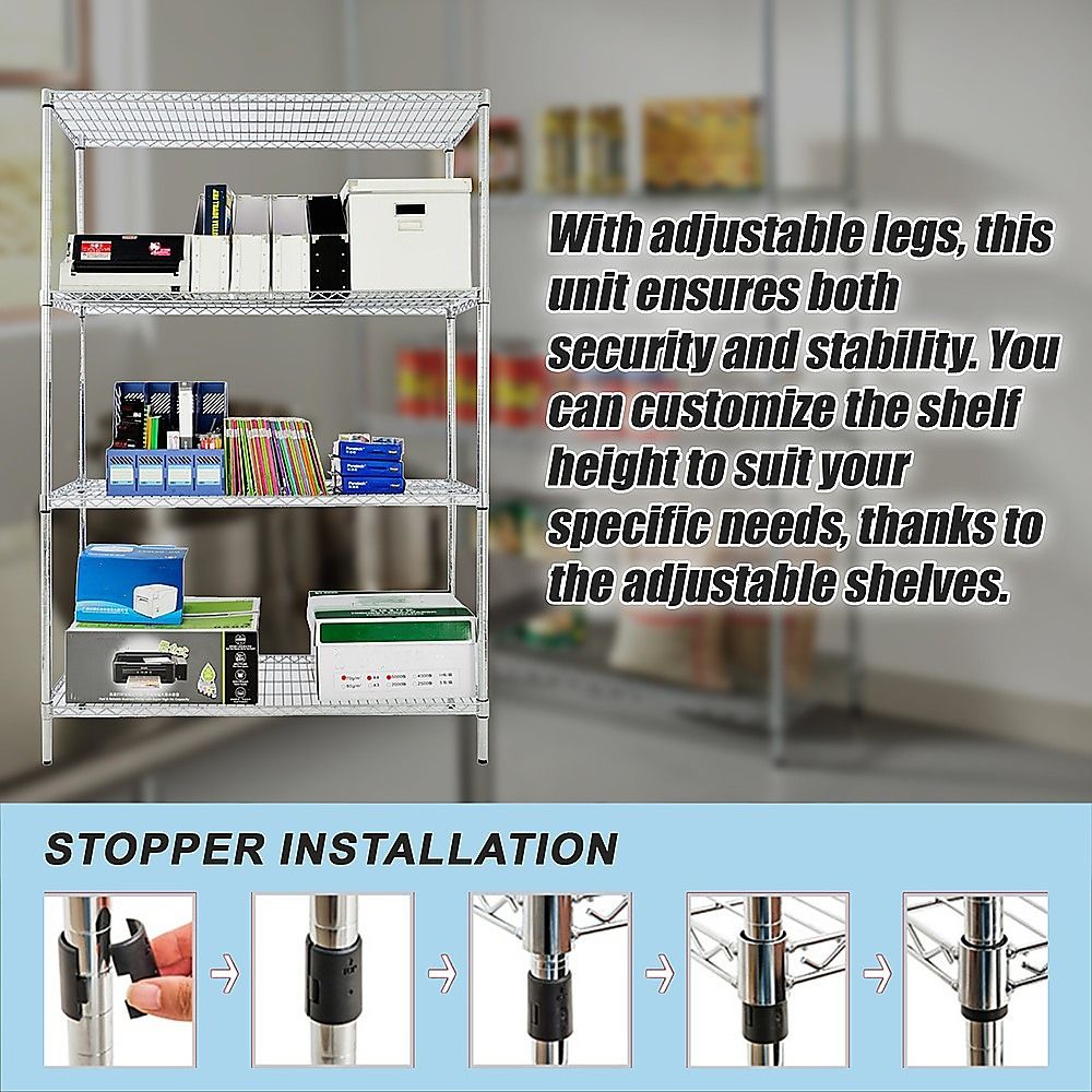 Modular Wire Storage 90x45cm Steel Shelving Chrome With Fixed Legs For Garage Warehouse Or Kitchen Organisation