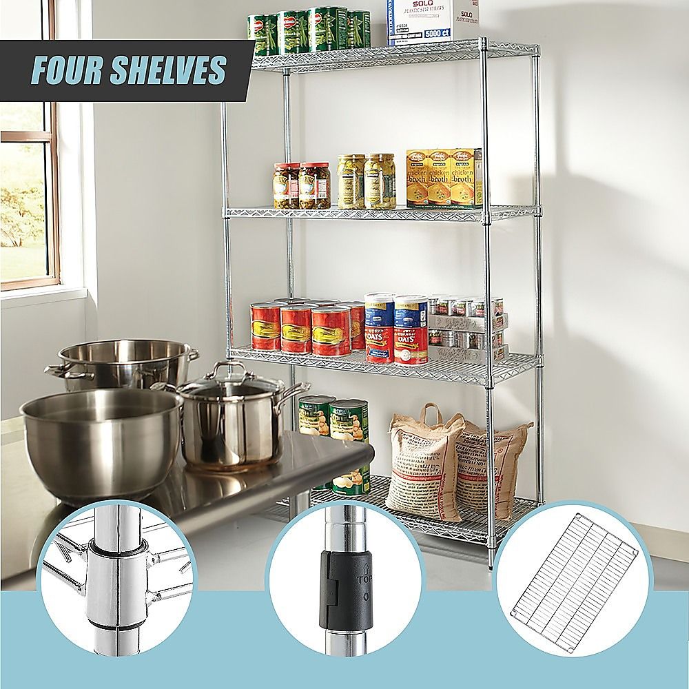 Modular Wire Storage 90x45cm Steel Shelving Chrome With Fixed Legs For Garage Warehouse Or Kitchen Organisation
