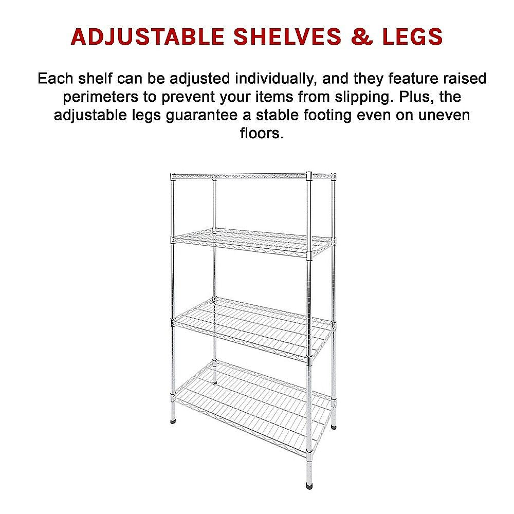 Modular Wire Storage 90x45cm Steel Shelving Chrome With Fixed Legs For Garage Warehouse Or Kitchen Organisation