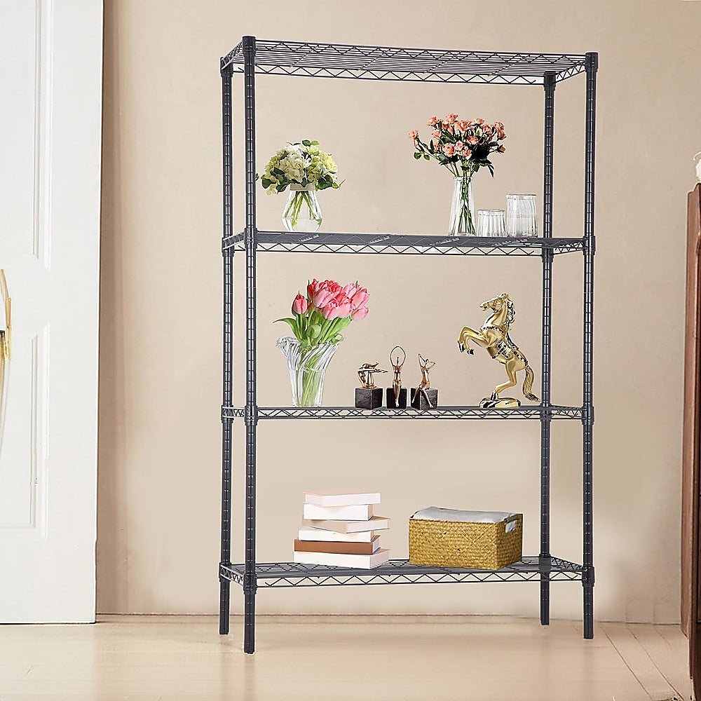 Modular Wire Storage 90x45cm Steel Shelving Black With Fixed Legs For Garage Warehouse Or Kitchen Organisation