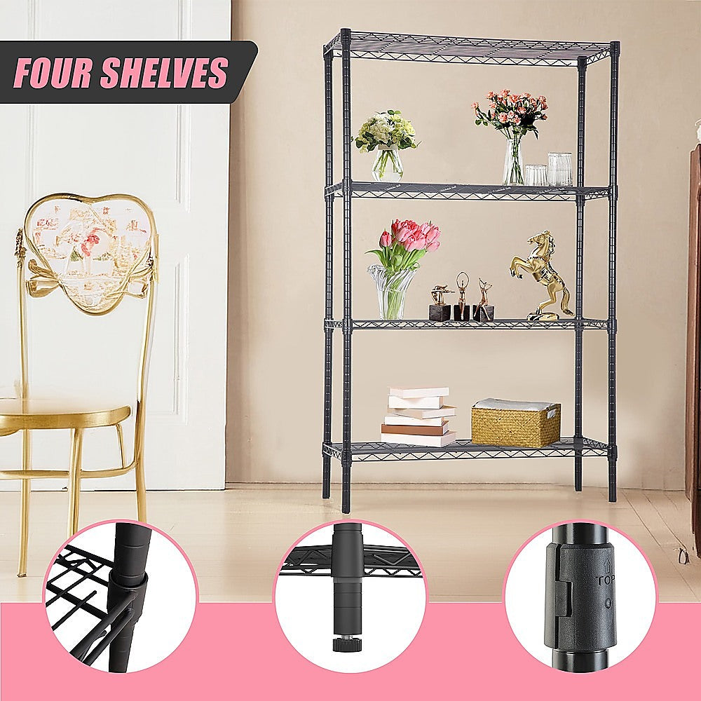 Modular Wire Storage 90x45cm Steel Shelving Black With Fixed Legs For Garage Warehouse Or Kitchen Organisation
