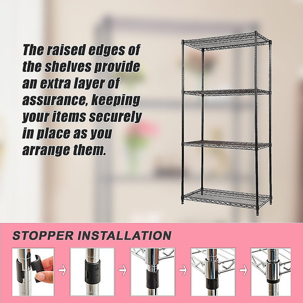 Modular Wire Storage 90x45cm Steel Shelving Black With Fixed Legs For Garage Warehouse Or Kitchen Organisation