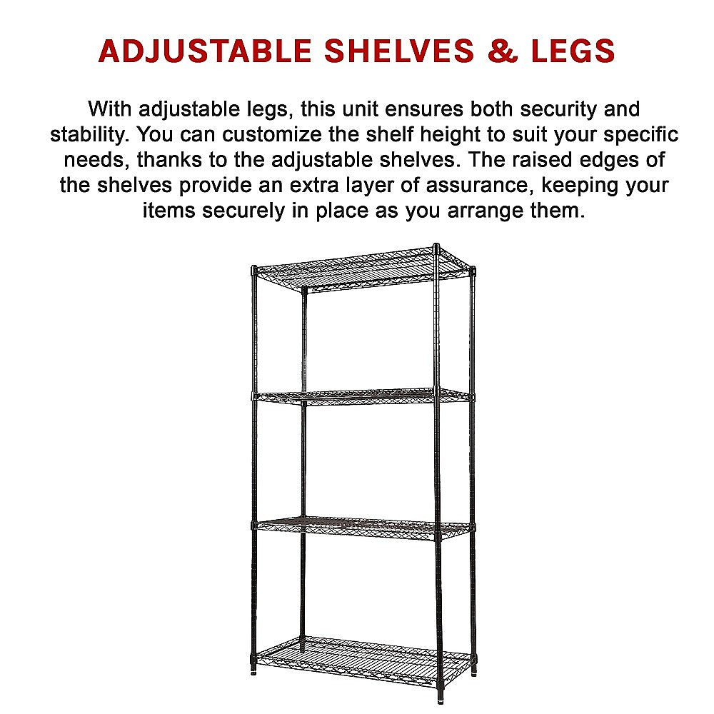 Modular Wire Storage 90x45cm Steel Shelving Black With Fixed Legs For Garage Warehouse Or Kitchen Organisation