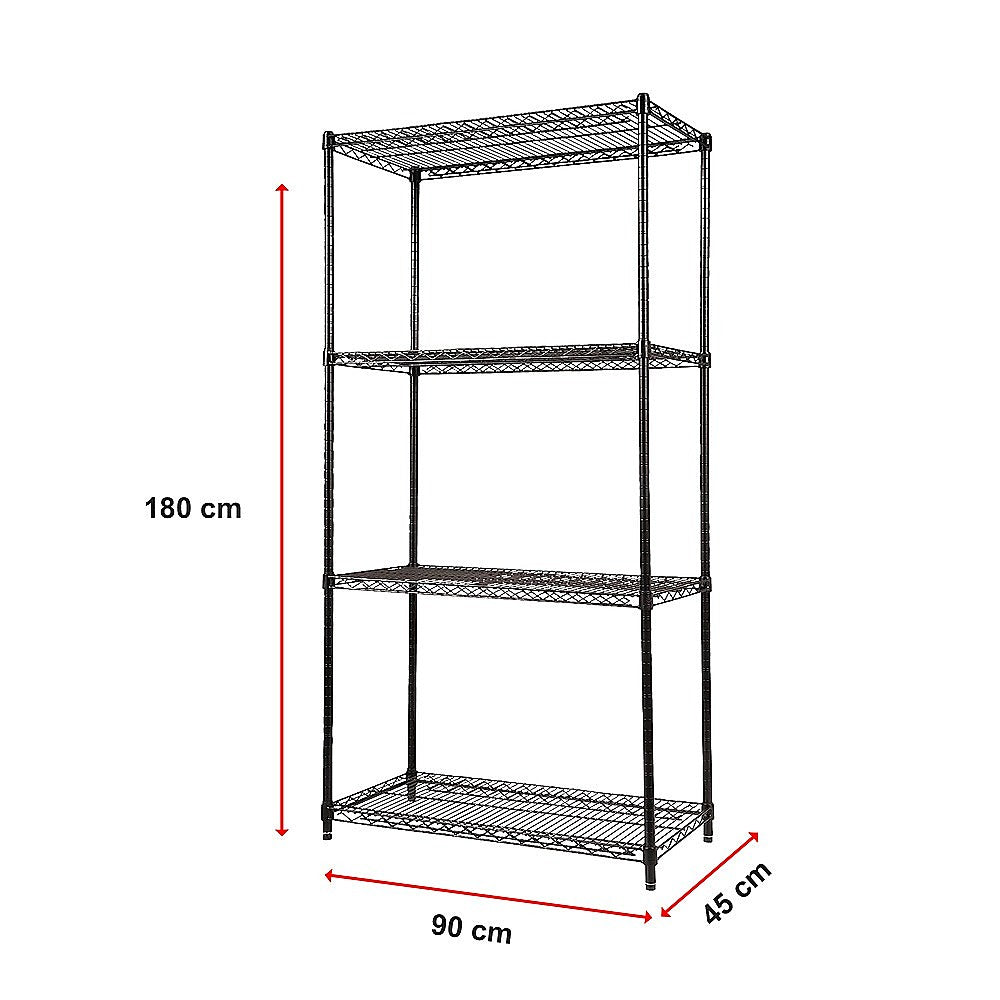 Modular Wire Storage 90x45cm Steel Shelving Black With Fixed Legs For Garage Warehouse Or Kitchen Organisation