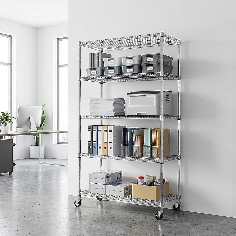 Modular Wire Storage 90x45cm Steel Shelving Chrome With Wheels For Garage Warehouse Or Kitchen Organisation