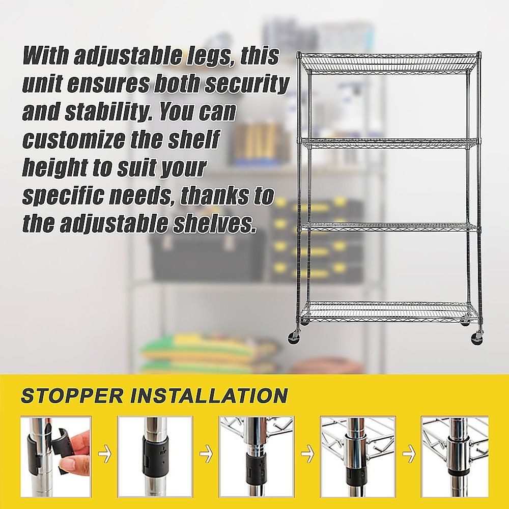 Modular Wire Storage 90x45cm Steel Shelving Chrome With Wheels For Garage Warehouse Or Kitchen Organisation