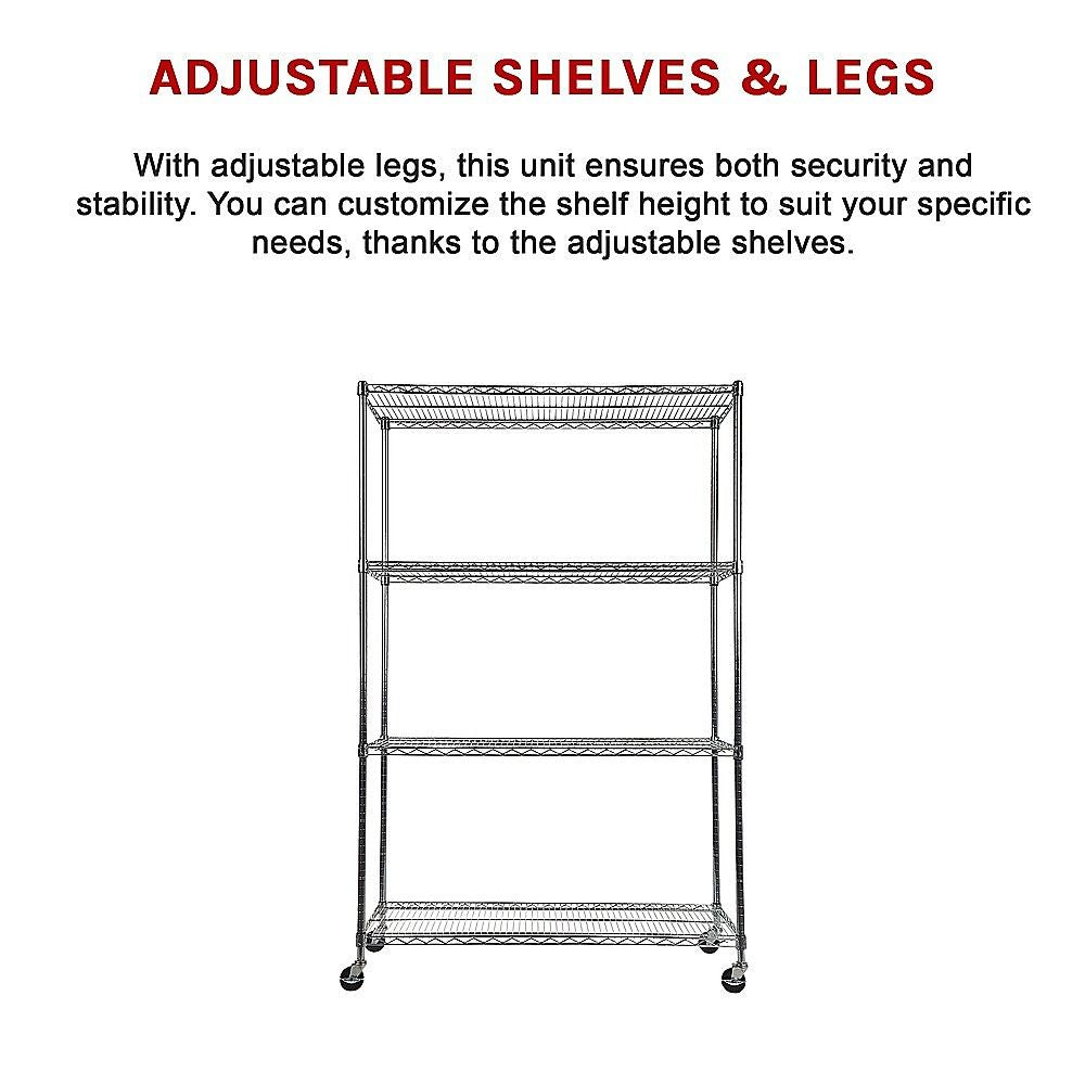 Modular Wire Storage 90x45cm Steel Shelving Chrome With Wheels For Garage Warehouse Or Kitchen Organisation