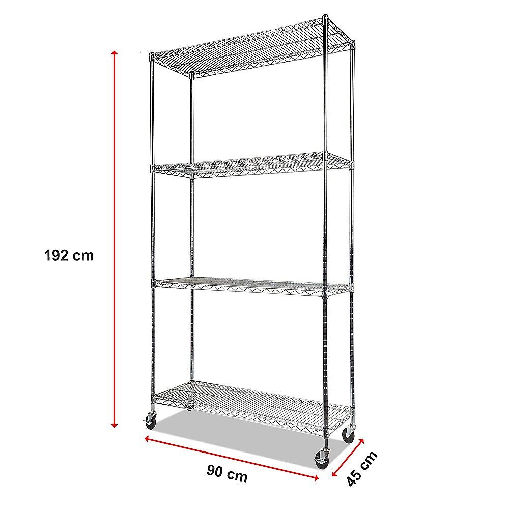 Modular Wire Storage 90x45cm Steel Shelving Chrome With Wheels For Garage Warehouse Or Kitchen Organisation