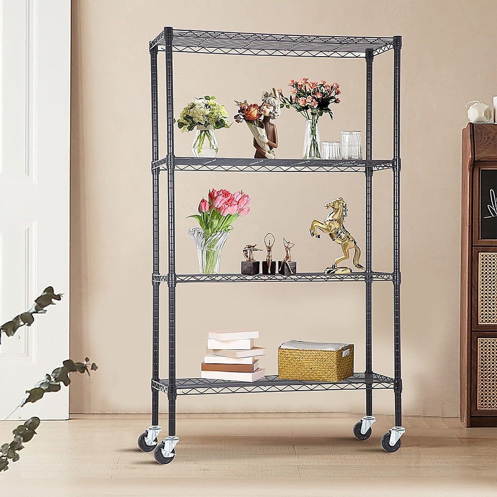 Modular Wire Storage 90x45cm Steel Shelving Black With Wheels For Garage Warehouse Or Kitchen Organisation