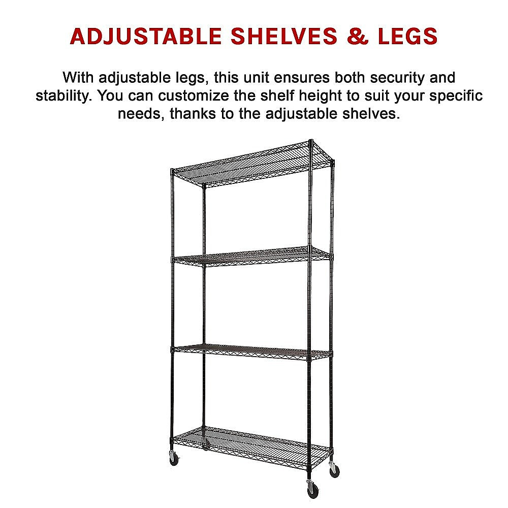 Modular Wire Storage 90x45cm Steel Shelving Black With Wheels For Garage Warehouse Or Kitchen Organisation