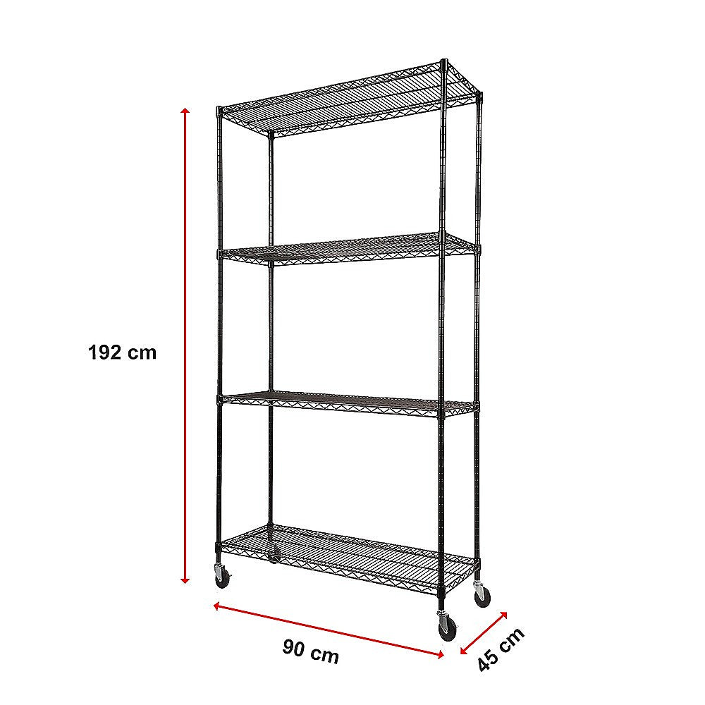 Modular Wire Storage 90x45cm Steel Shelving Black With Wheels For Garage Warehouse Or Kitchen Organisation