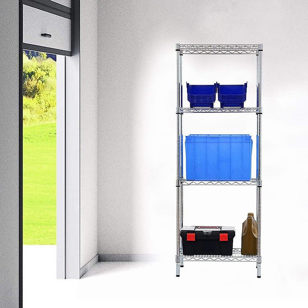 Modular Wire Storage 35x35cm Steel Shelving Chrome With Fixed Legs For Garage Warehouse Or Kitchen Organisation