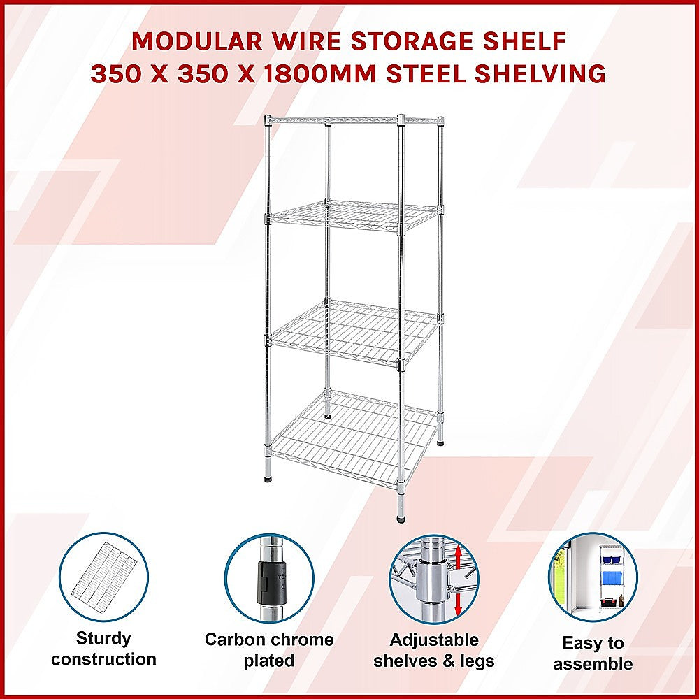 Modular Wire Storage 35x35cm Steel Shelving Chrome With Fixed Legs For Garage Warehouse Or Kitchen Organisation
