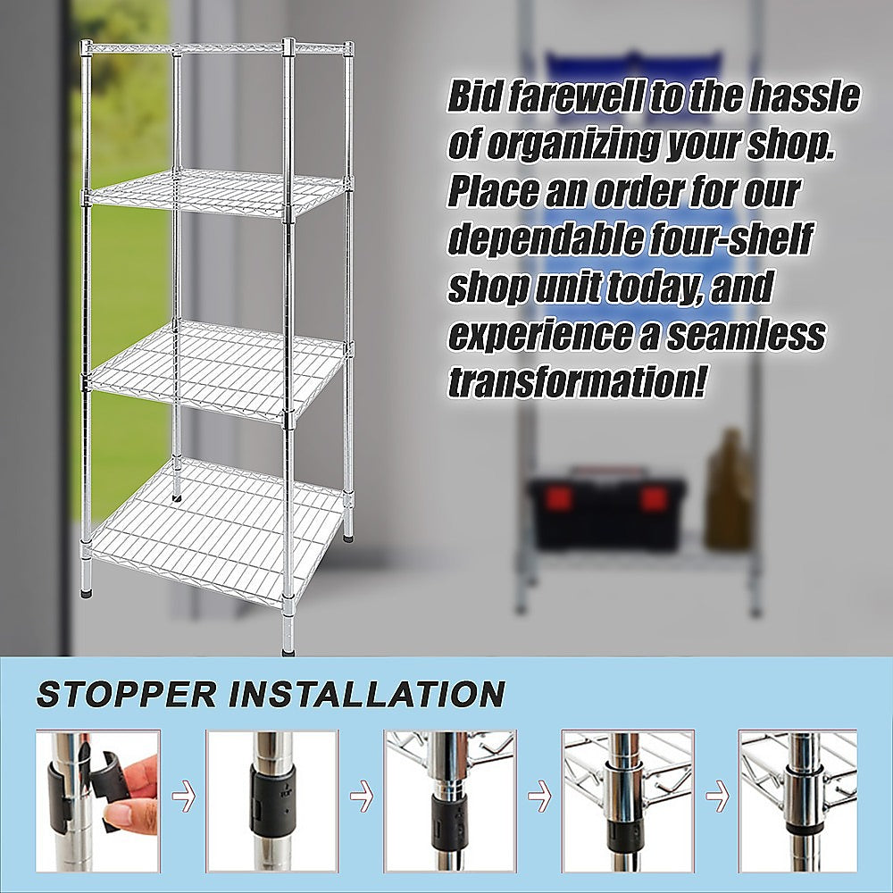 Modular Wire Storage 35x35cm Steel Shelving Chrome With Fixed Legs For Garage Warehouse Or Kitchen Organisation