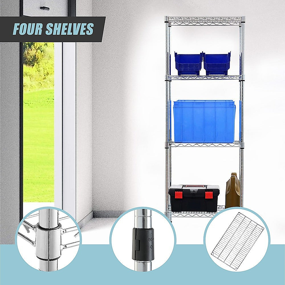 Modular Wire Storage 35x35cm Steel Shelving Chrome With Fixed Legs For Garage Warehouse Or Kitchen Organisation