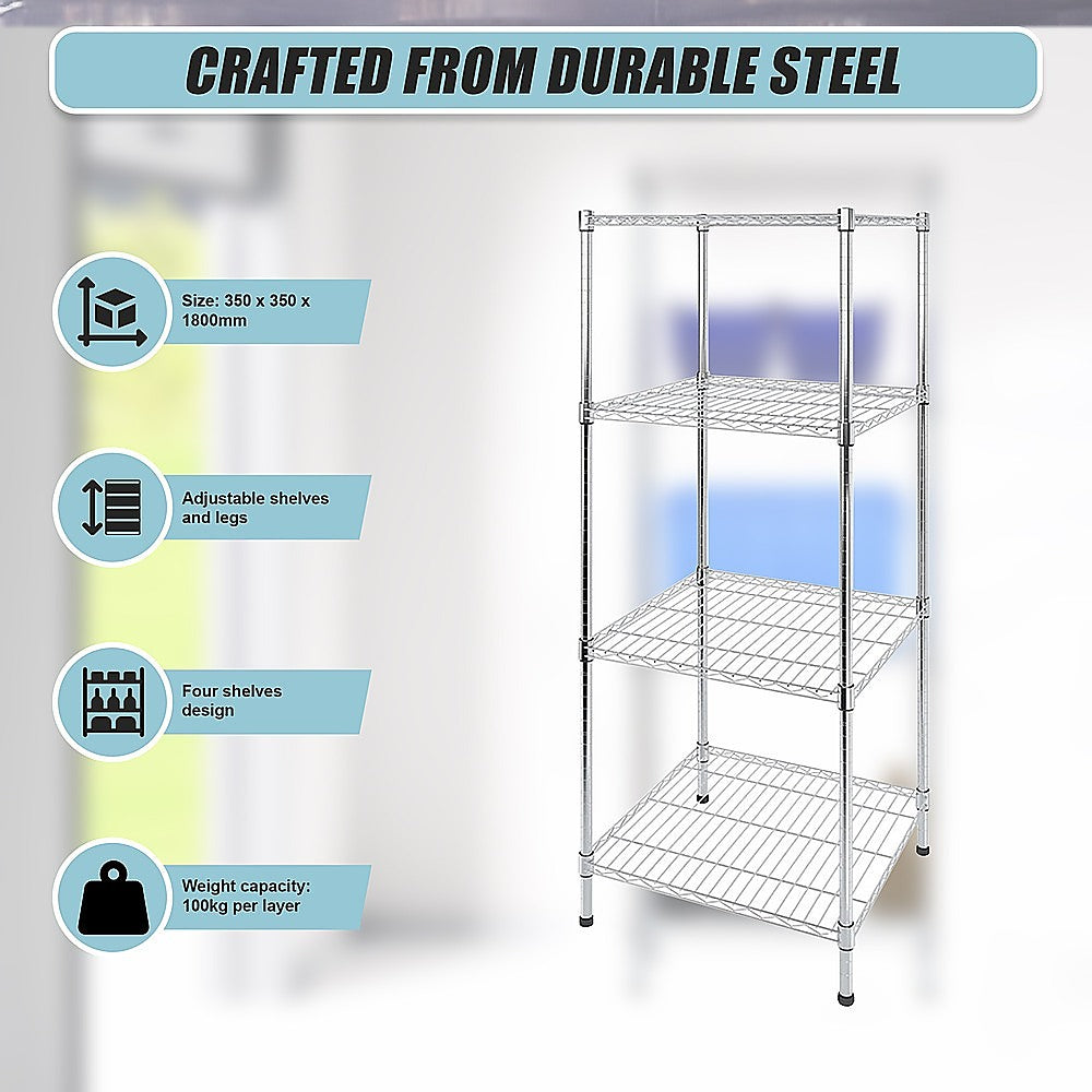 Modular Wire Storage 35x35cm Steel Shelving Chrome With Fixed Legs For Garage Warehouse Or Kitchen Organisation