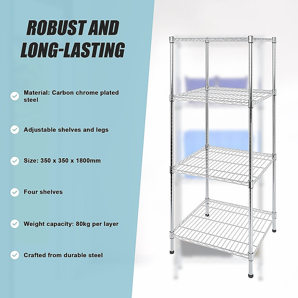 Modular Wire Storage 35x35cm Steel Shelving Chrome With Fixed Legs For Garage Warehouse Or Kitchen Organisation