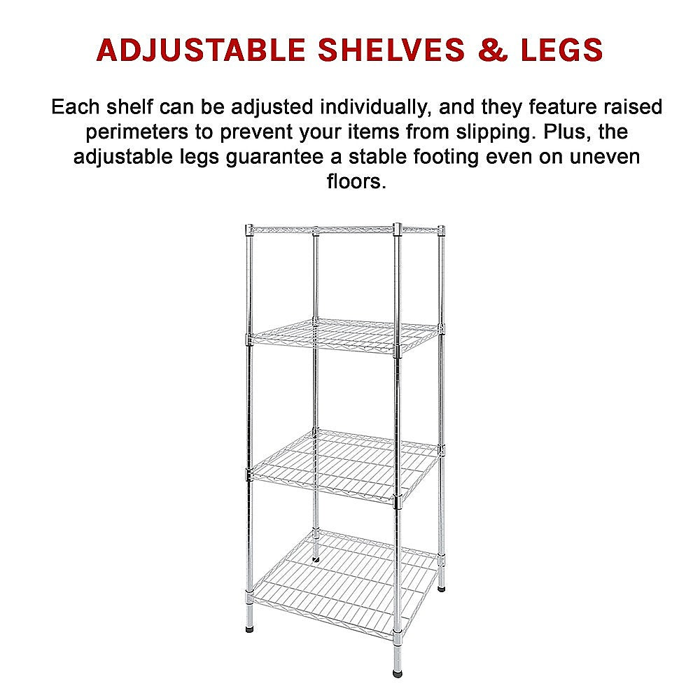 Modular Wire Storage 35x35cm Steel Shelving Chrome With Fixed Legs For Garage Warehouse Or Kitchen Organisation