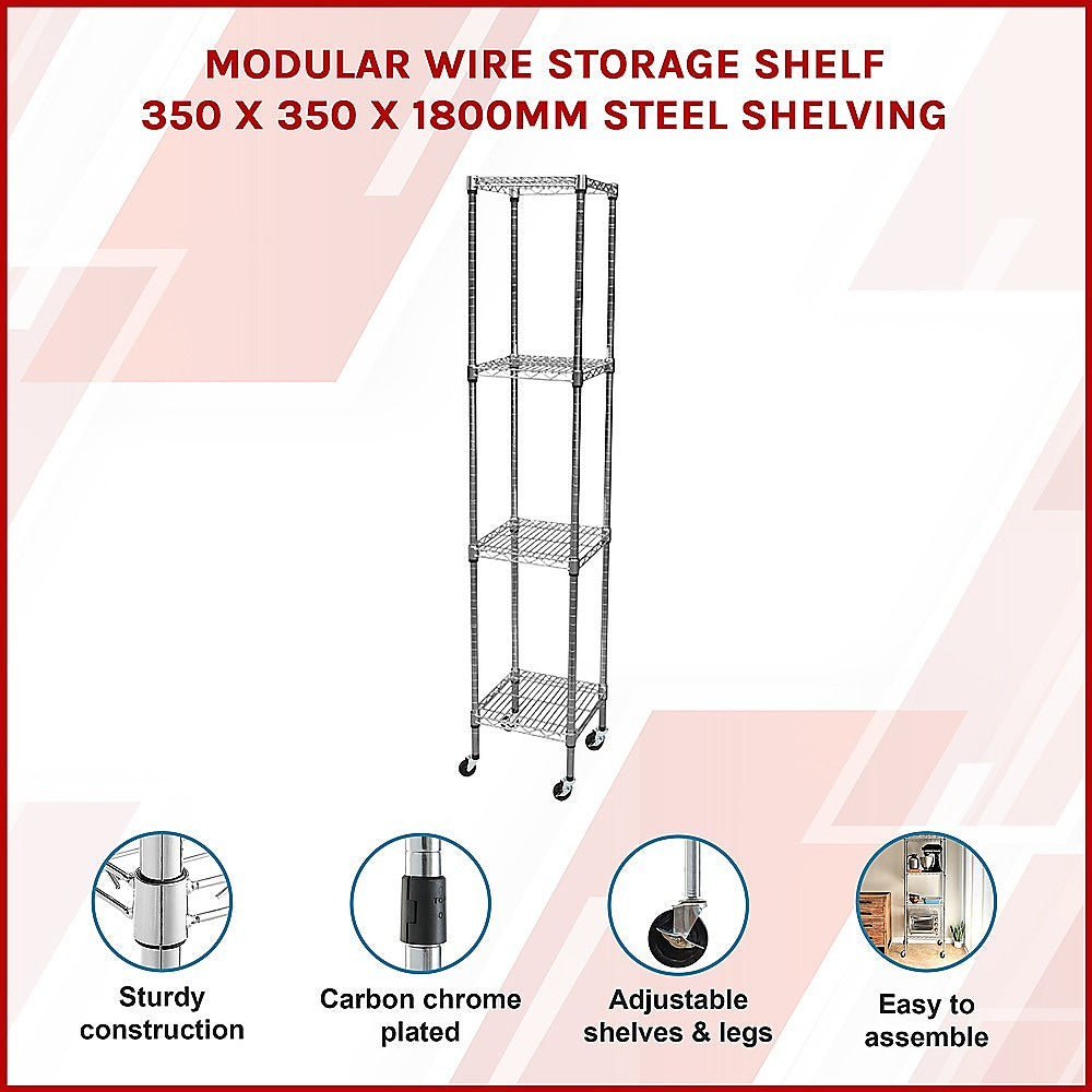 Modular Wire Storage 35x35cm Steel Shelving Chrome With Wheels For Garage Warehouse Or Kitchen Organisation