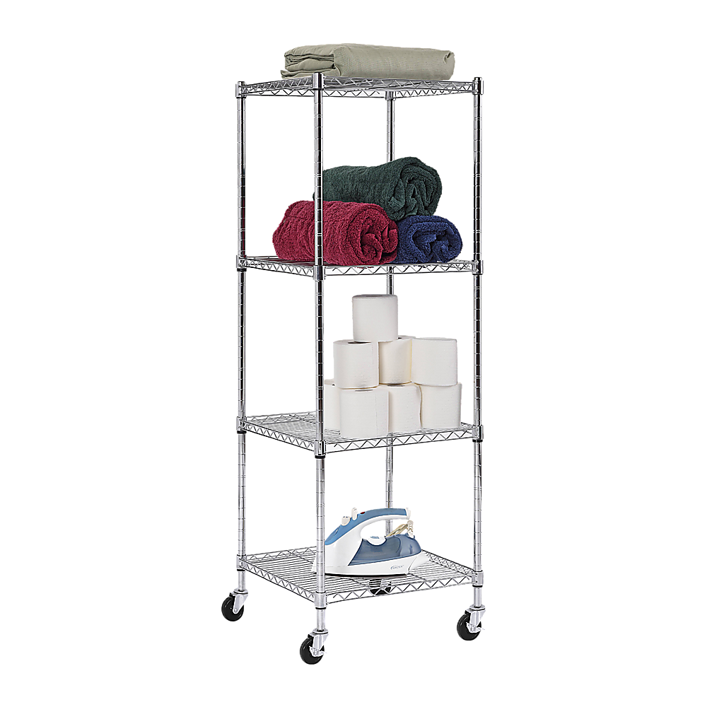 Modular Wire Storage 35x35cm Steel Shelving Chrome With Wheels For Garage Warehouse Or Kitchen Organisation