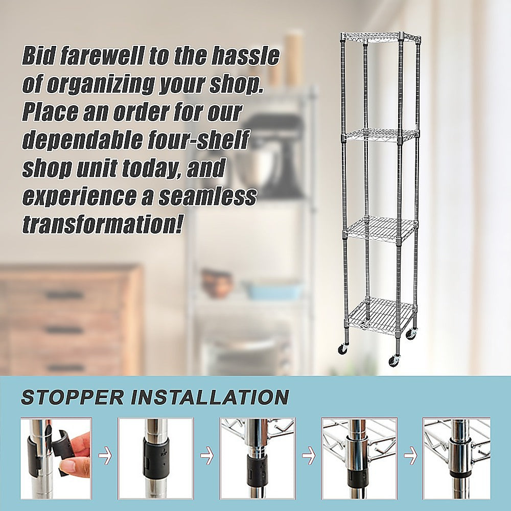 Modular Wire Storage 35x35cm Steel Shelving Chrome With Wheels For Garage Warehouse Or Kitchen Organisation