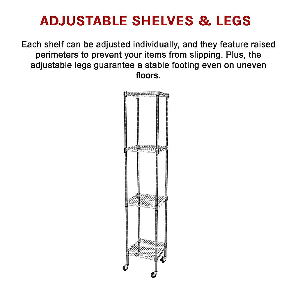 Modular Wire Storage 35x35cm Steel Shelving Chrome With Wheels For Garage Warehouse Or Kitchen Organisation