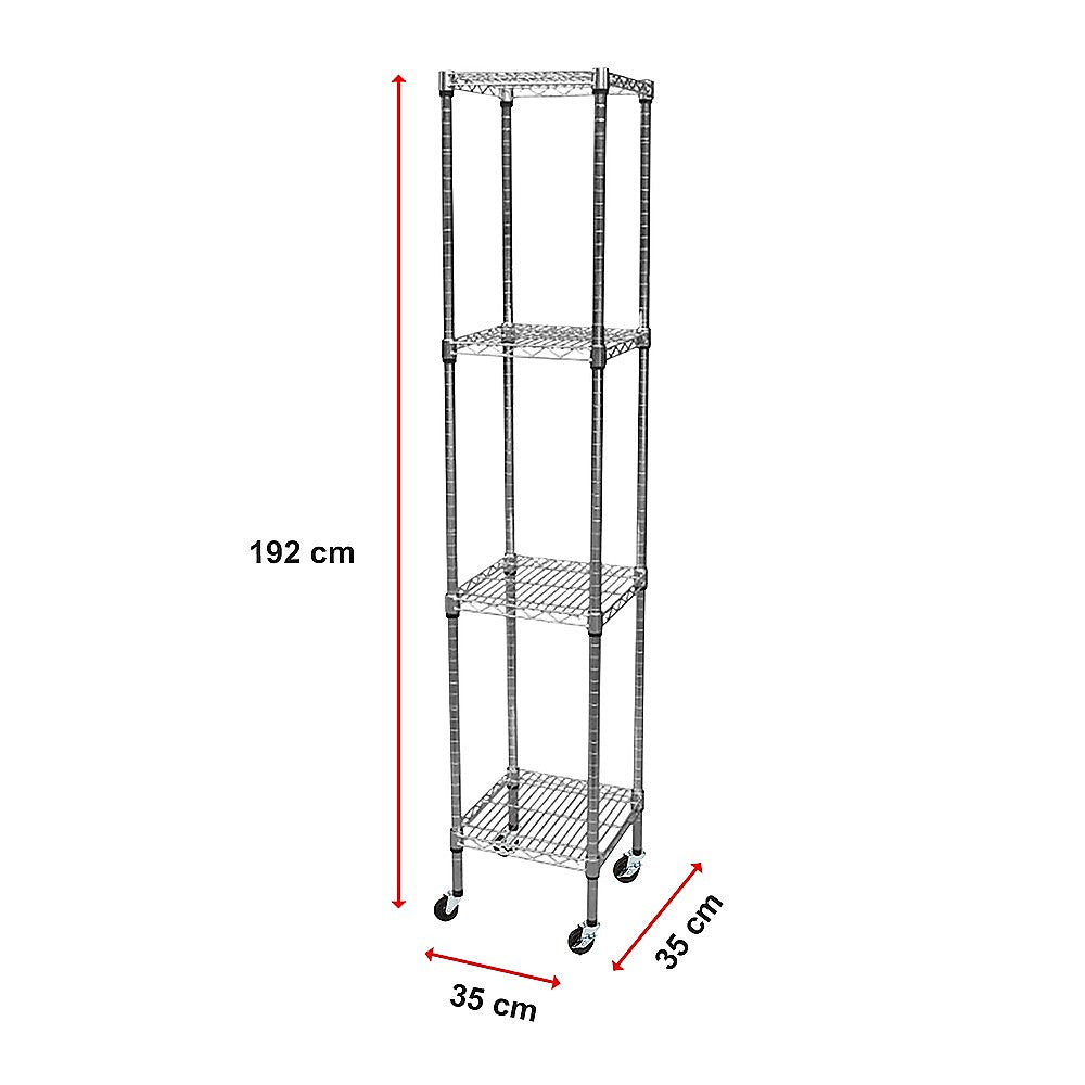 Modular Wire Storage 35x35cm Steel Shelving Chrome With Wheels For Garage Warehouse Or Kitchen Organisation