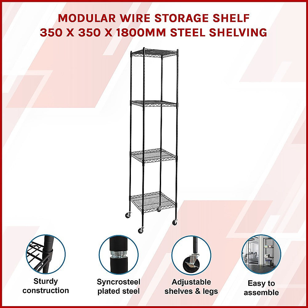 Modular Wire Storage 35x35cm Steel Shelving Black With Wheels For Garage Warehouse Or Kitchen Organisation