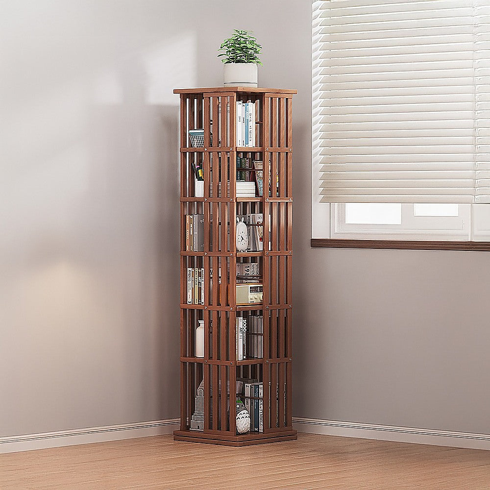 360 Rotating Bookshelf Bamboo Storage Display Rack Shelving