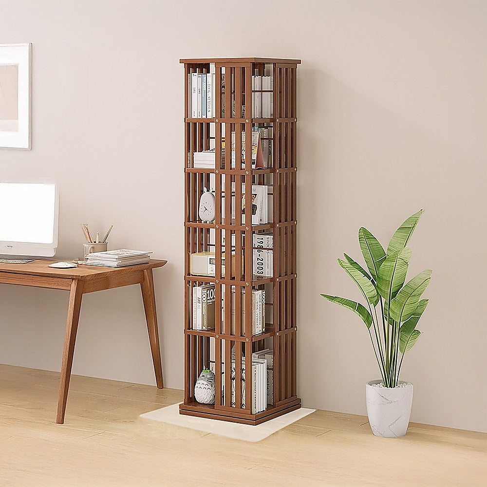 360 Rotating Bookshelf Bamboo Storage Display Rack Shelving