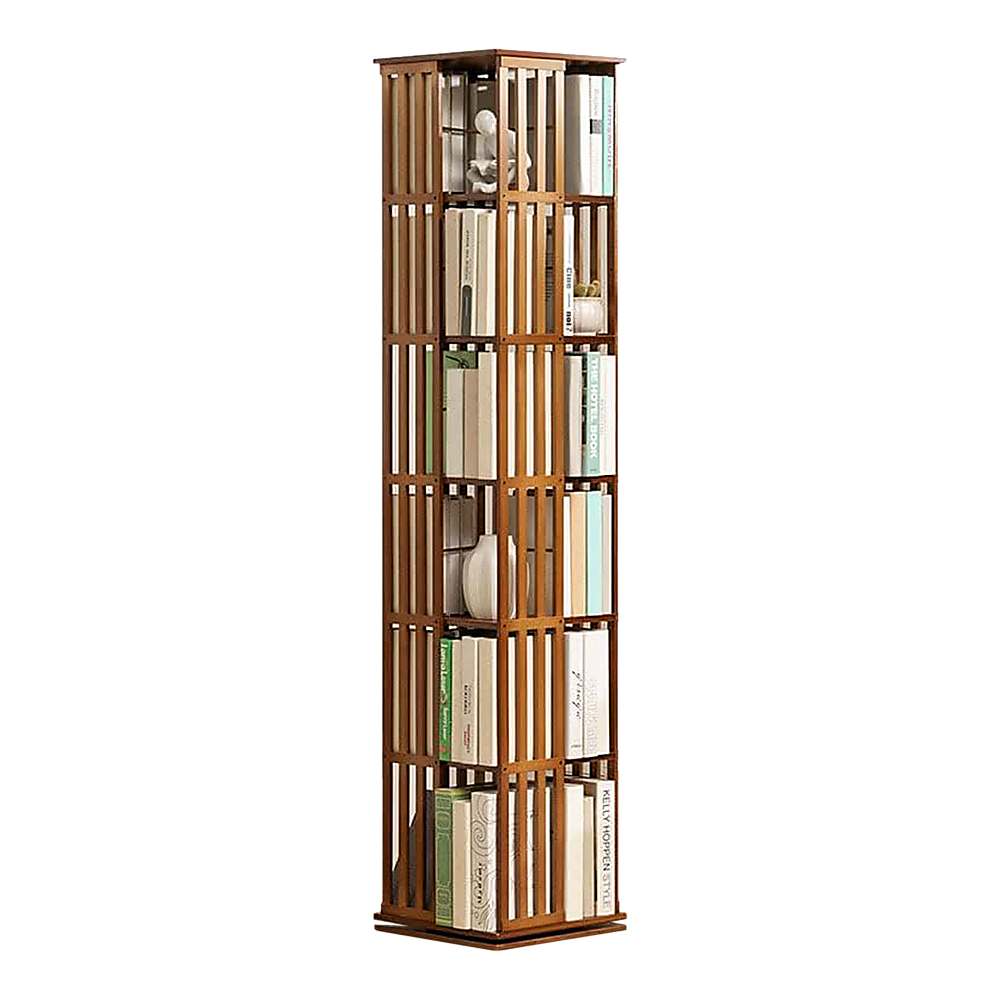 360 Rotating Bookshelf Bamboo Storage Display Rack Shelving