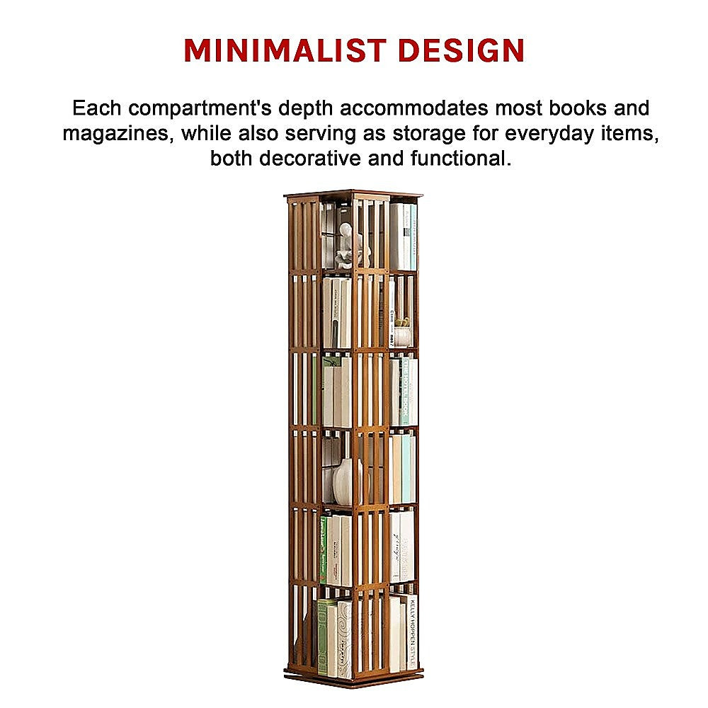 360 Rotating Bookshelf Bamboo Storage Display Rack Shelving