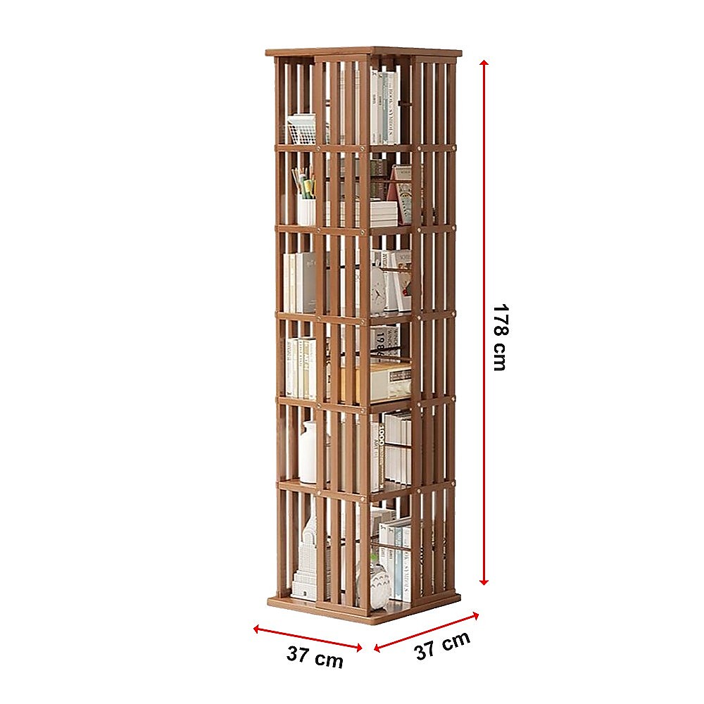 360 Rotating Bookshelf Bamboo Storage Display Rack Shelving