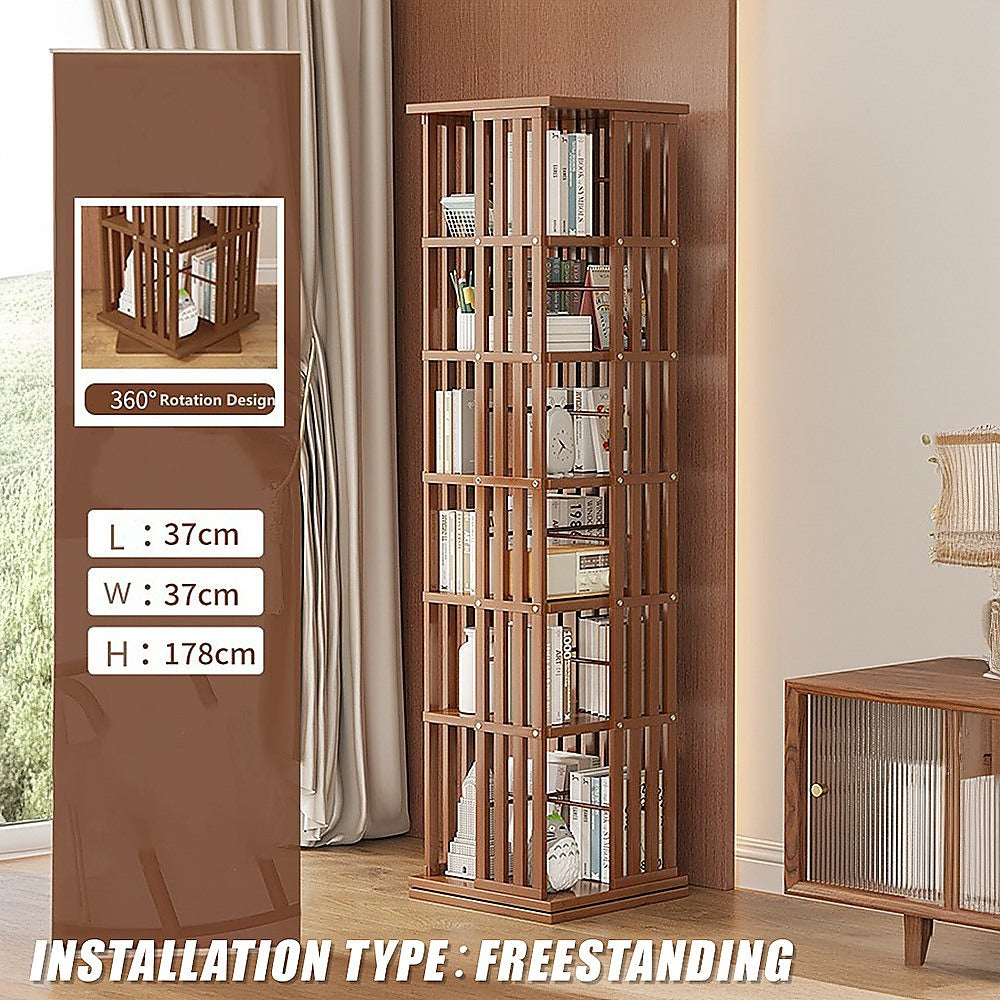 360 Rotating Bookshelf Bamboo Storage Display Rack Shelving