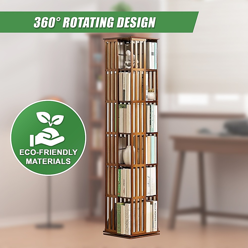360 Rotating Bookshelf Bamboo Storage Display Rack Shelving