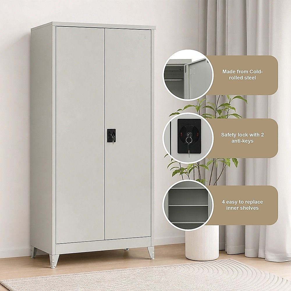 Two-Door Metal Cabinet Shelf Storage for Home Office Gym
