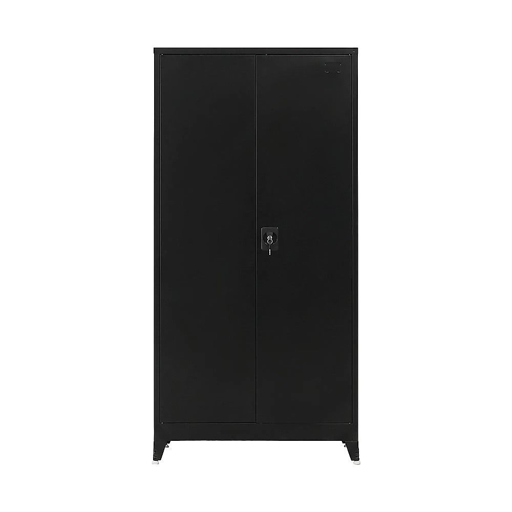 Black Two Door Metal Storage Cabinet with Legs Adjustable Shelf Lockable Steel Cupboard for Home Office Gym