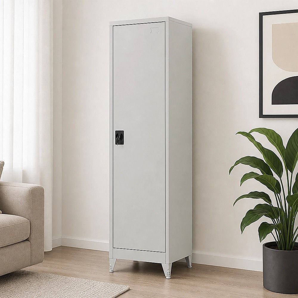 Single-Door Metal Tall Cabinet Shelf Storage for Home Office Gym