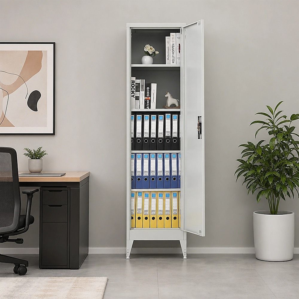 Single-Door Metal Tall Cabinet Shelf Storage for Home Office Gym