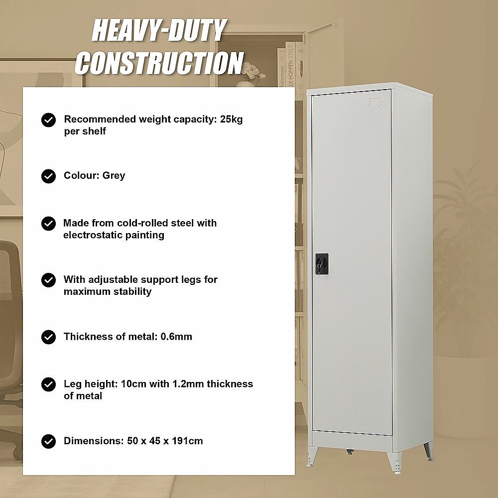 Single-Door Metal Tall Cabinet Shelf Storage for Home Office Gym