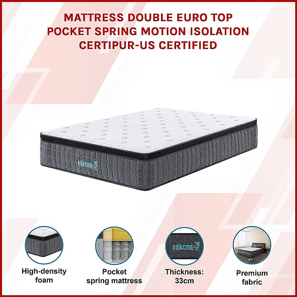 Double Euro Top Pocket Spring Mattress – Motion Isolation Comfort with CertiPUR-US® Certified Foam Layers
