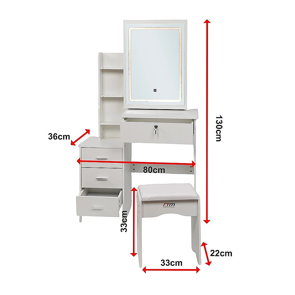 Dressing Table LED Makeup Mirror Stool Set Vanity Desk With Drawer Lighted