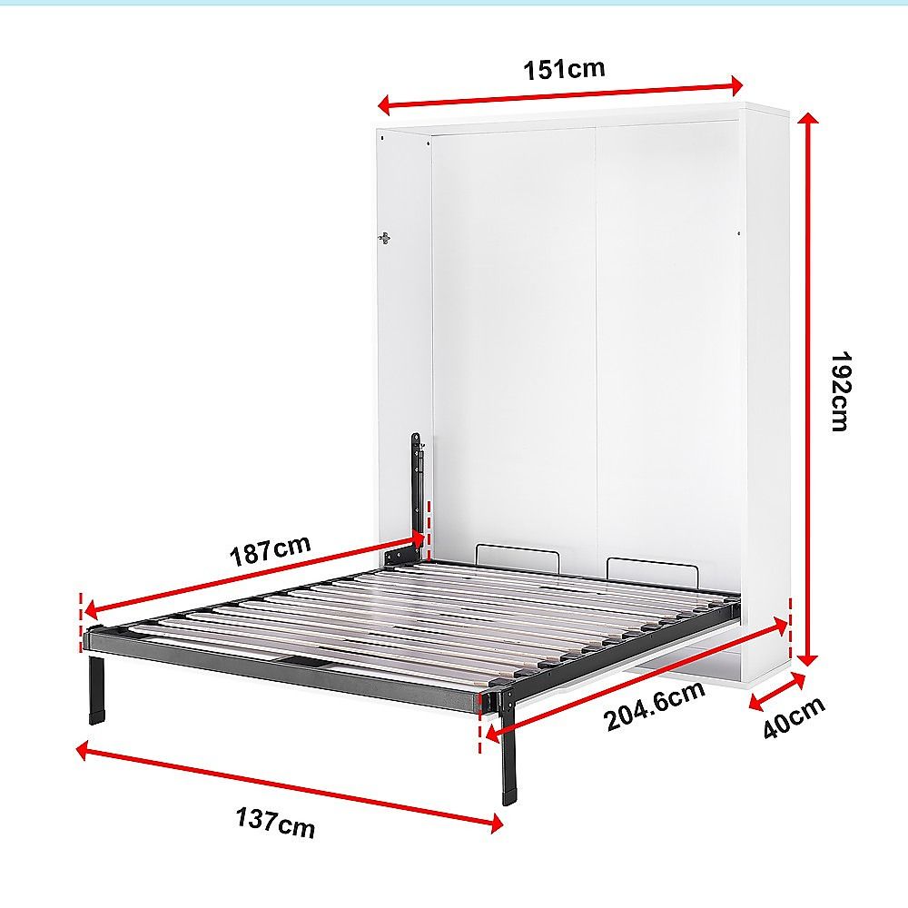 Double Wall Bed in White Gloss – Space Saving Murphy Bed Kit with Silver Door Handle